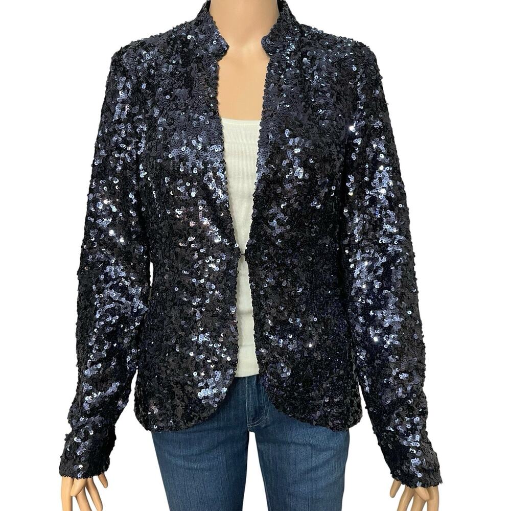 Y2K London Jean Womens Sequin Blazer 10 Navy Blue Indie Sleaze Holiday Party